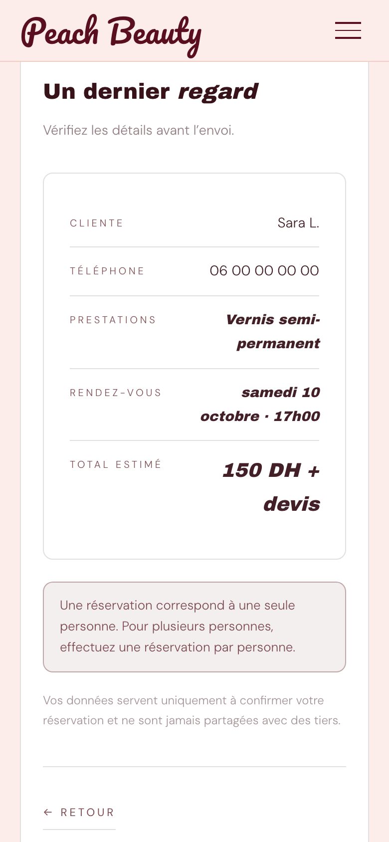 Le récapitulatif avant l'envoi